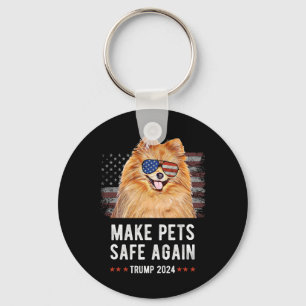 Make Pets Safe Again Pomeranian Dog Trump 2024  Key Ring