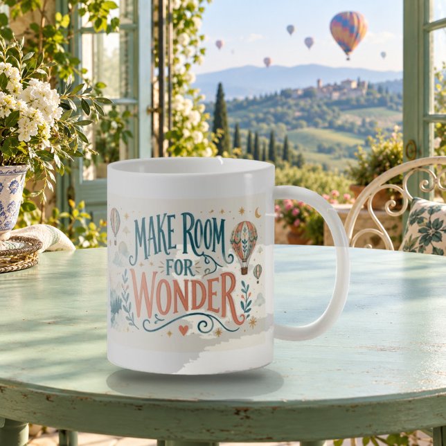 Make Room for Wonder Hand Lettered Mug (Make Room for Wonder Hand Lettered Mug — refined lighting and contact shadows. Digital lifestyle preview.)