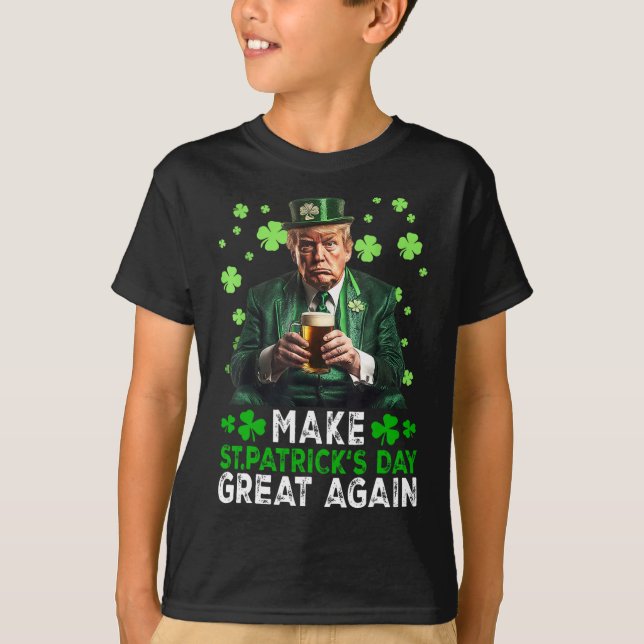 Make Saint Patrick's Day Great Again Usa Flag Funn T-Shirt (Front)