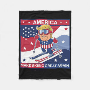 Make Skiing Great Again Donald Trump On Ski Fleece Blanket