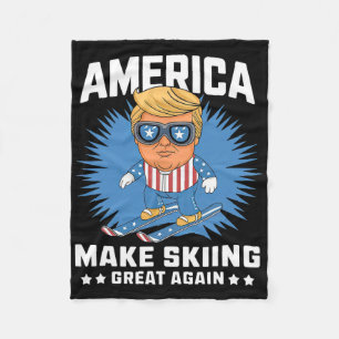 Make Skiing Great Again - Funny Donald Trump Ski  Fleece Blanket