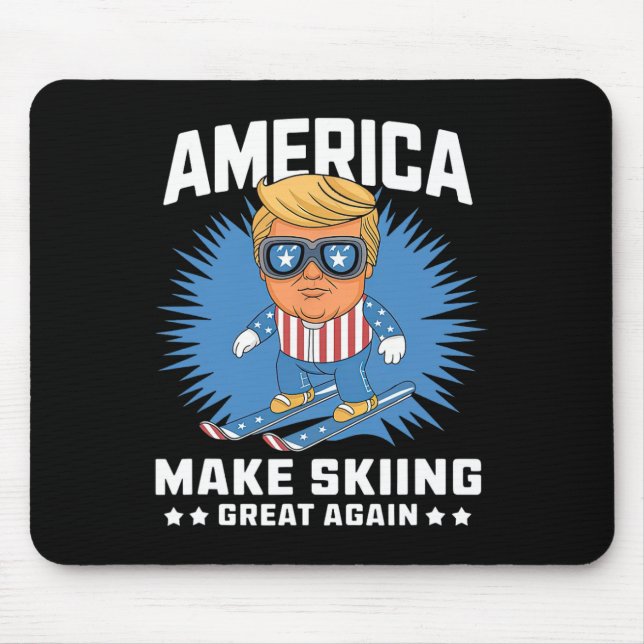Make Skiing Great Again - Funny Donald Trump Ski  Mouse Pad (Front)
