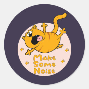 Make some noise Kawaii Funny orange cat jumping Classic Round Sticker