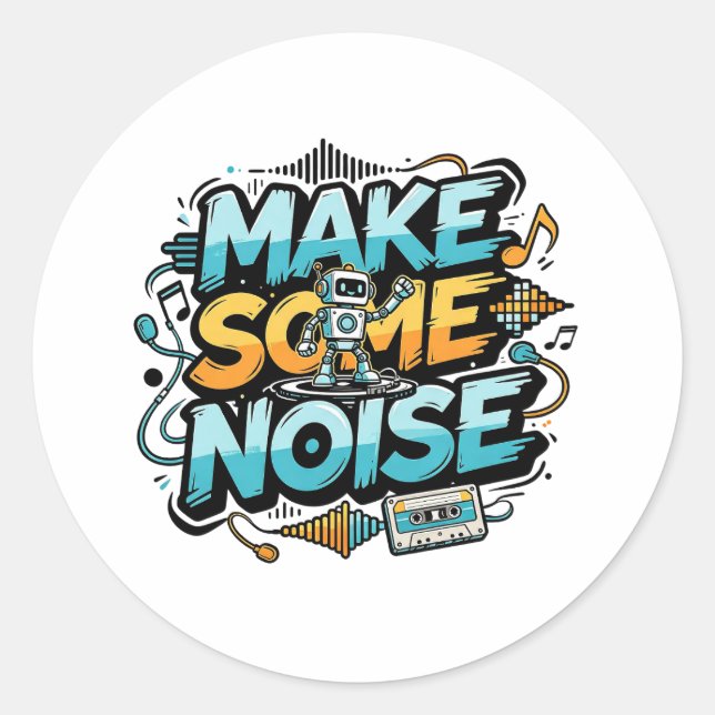 Make Some Noise Retro DJ Robot Sticker (Front)