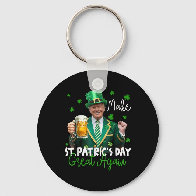 Make St Patricks Day Great Again American Shamrock Key Ring (Front)
