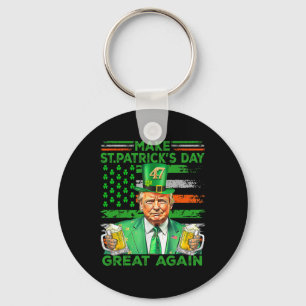 Make St Patrick's Day Great Again Flag Funny Trump Key Ring