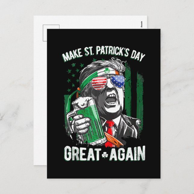 Make St Patrick's Day Great Again Funny Trump Holiday Postcard (Front/Back)