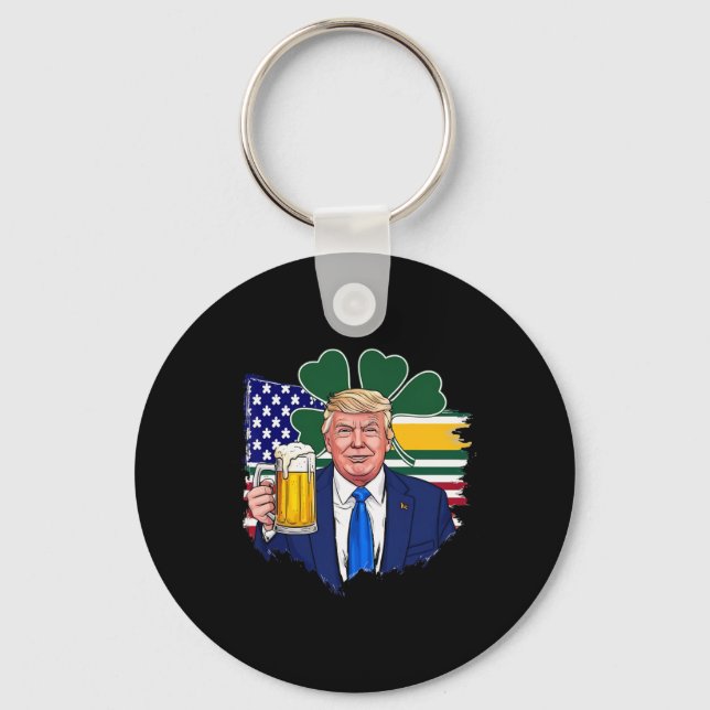 Make St Patrick's Day Great Again Funny Trump Iris Key Ring (Front)