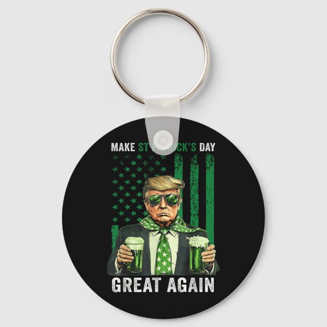 Make St Patricks Day Great Again Funny Trump Mens Key Ring (Front)