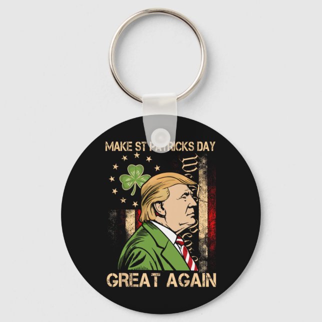 Make St Patricks Day Great Again Funny Trump Mens  Key Ring (Front)