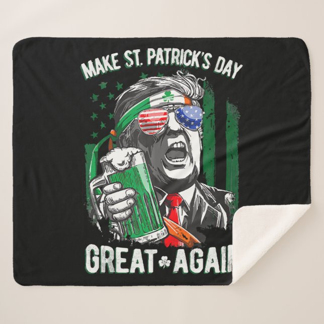 Make St Patrick's Day Great Again Funny Trump Sherpa Blanket (Front (Horizontal))