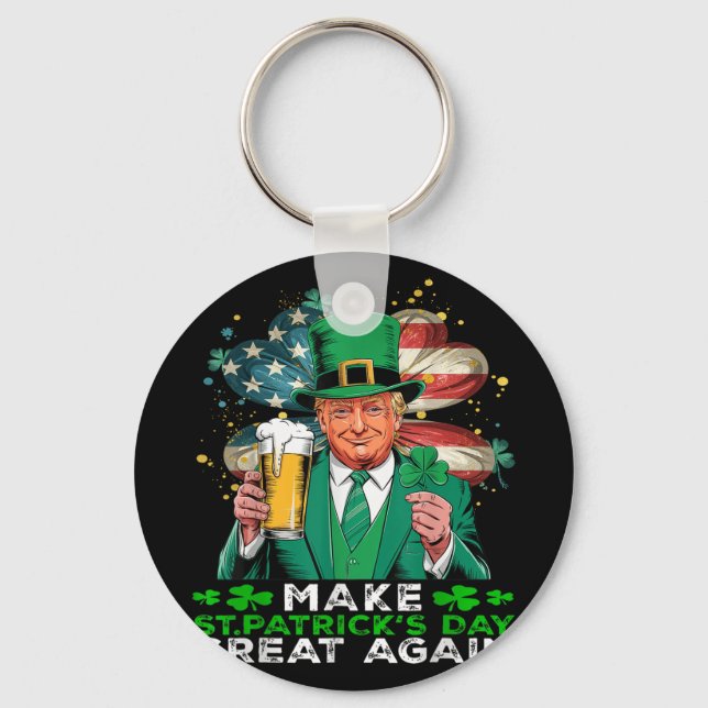 Make St Patricks Day Great Again Shamrock Trump Am Key Ring (Front)