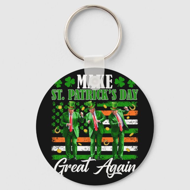 Make St Patricks Day Great Again Trump Dancing Usa Key Ring (Front)