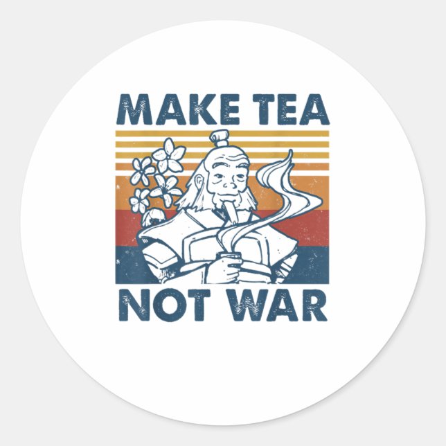 Make Tea Not War Funny SamuraiDrinkingTea TShirt Classic Round Sticker (Front)