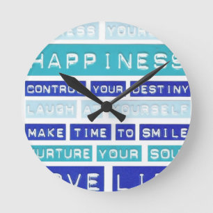 Make Time To Smile - Blue, Green, White Round Clock