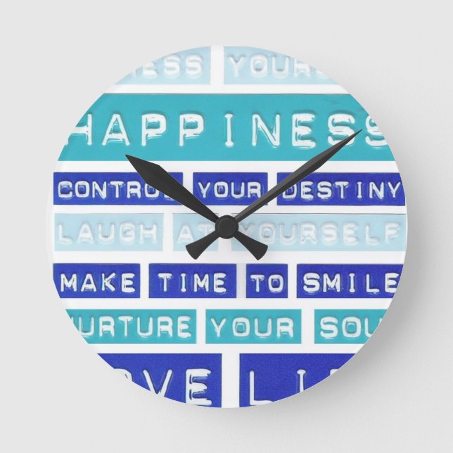 Make Time To Smile - Blue, Green, White Round Clock (Front)