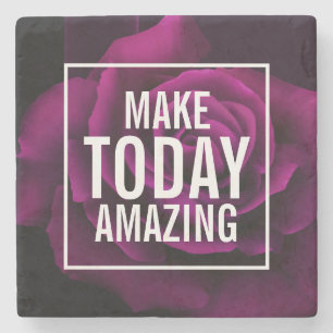 Make today Amazing Purple Rose Inspirational Stone Coaster