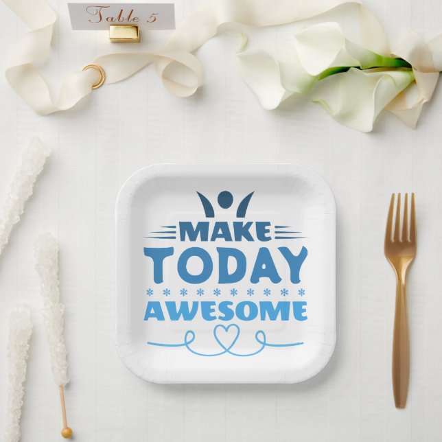 Make Today Awesome Retro Typography Paper Plate (Wedding)
