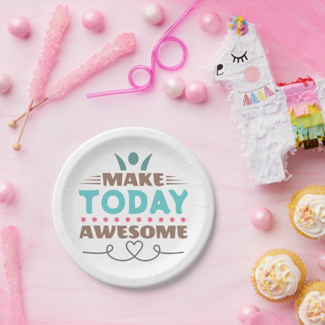 Make Today Awesome Retro Typography Paper Plate (Party)