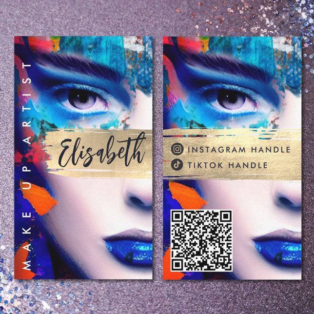 Make Up Artist Add QR Code & Social Media Colourfu Business Card (Creator Uploaded)