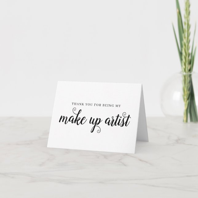 Make Up Artist Black Script Thank You Wedding Card (Front)