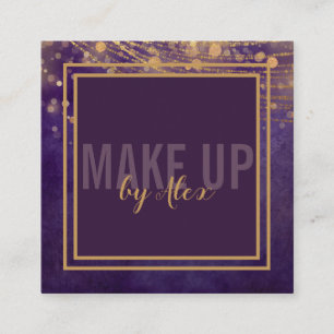 Make up artist bold signature script glitter/Gold Square Business Card