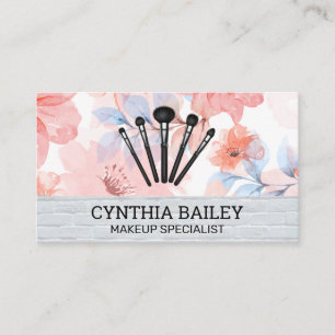 Make Up Artist Brushes   Flower Background Business Card
