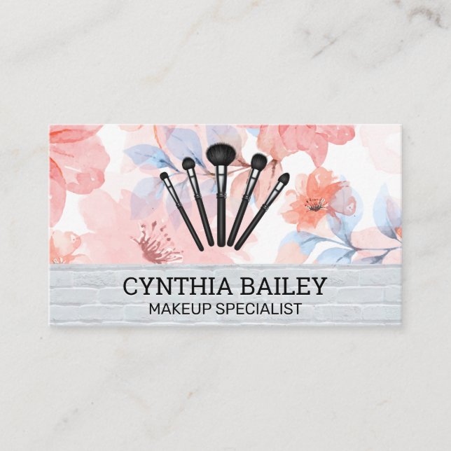 Make Up Artist Brushes | Flower Background Business Card (Front)