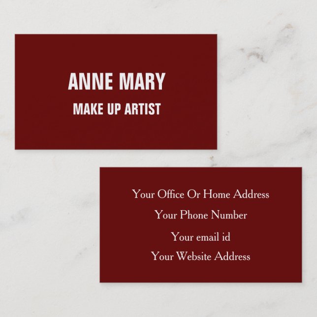 Make Up Artist Burgundy Red Maroon Colourful Cute Business Card (Front/Back)