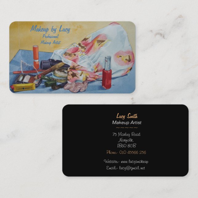 make up artist design retro make up bag beauticans business card (Front/Back)
