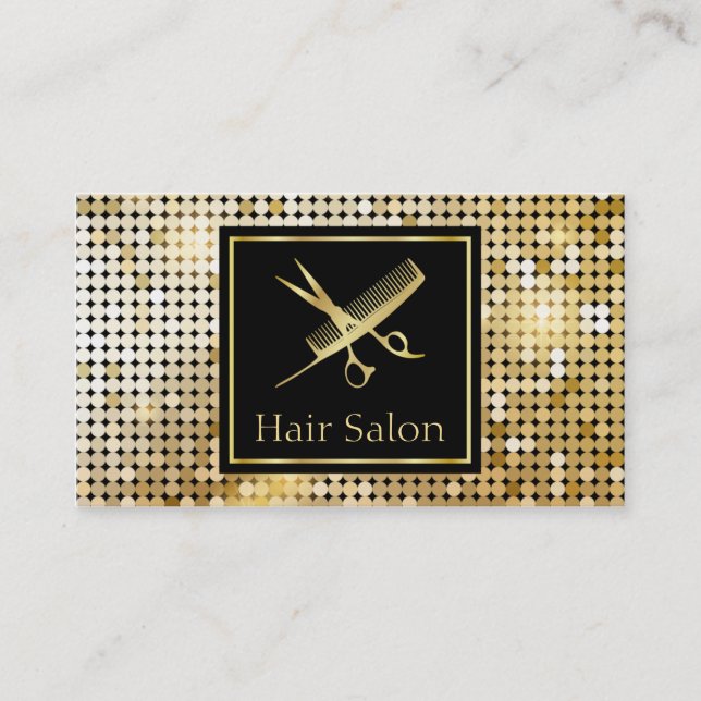 Make up Artist Hair Salon Funky Gold Glitter Business Card (Front)