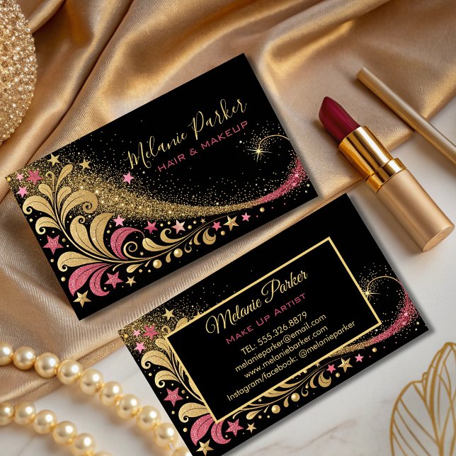 Make up Artist Pink Gold Elegant Glitter Trendy  Business Card (Creator Uploaded)
