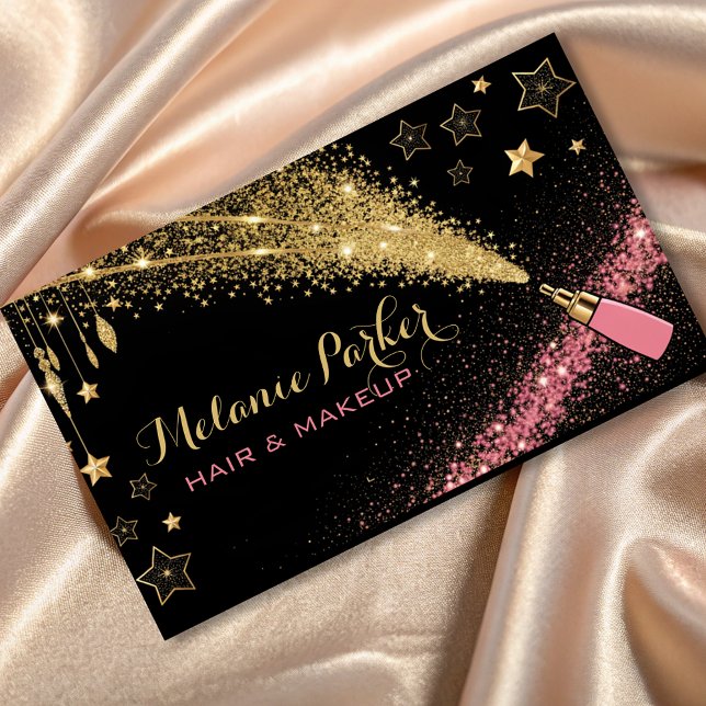 Make up Artist Pink Gold Elegant Glitter Trendy  Business Card (Creator Uploaded)