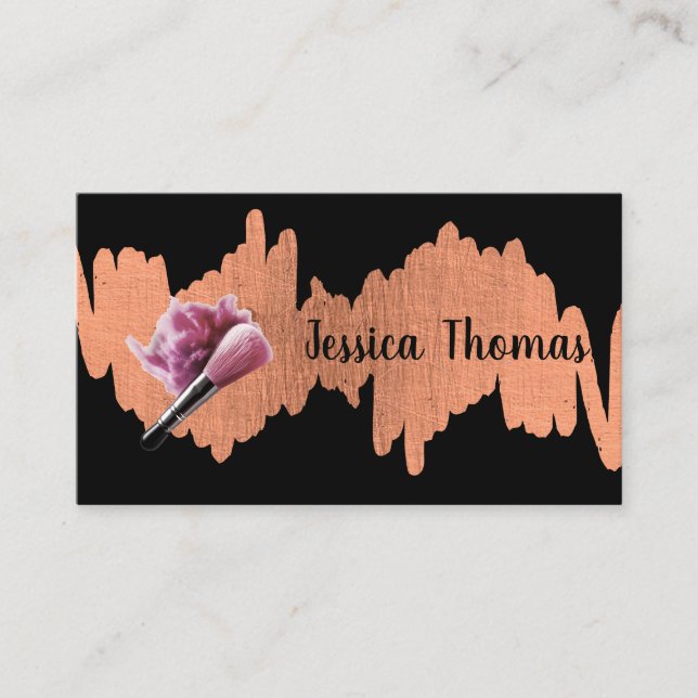 Make Up Brush and Powder | Metallic Scribble Business Card (Front)