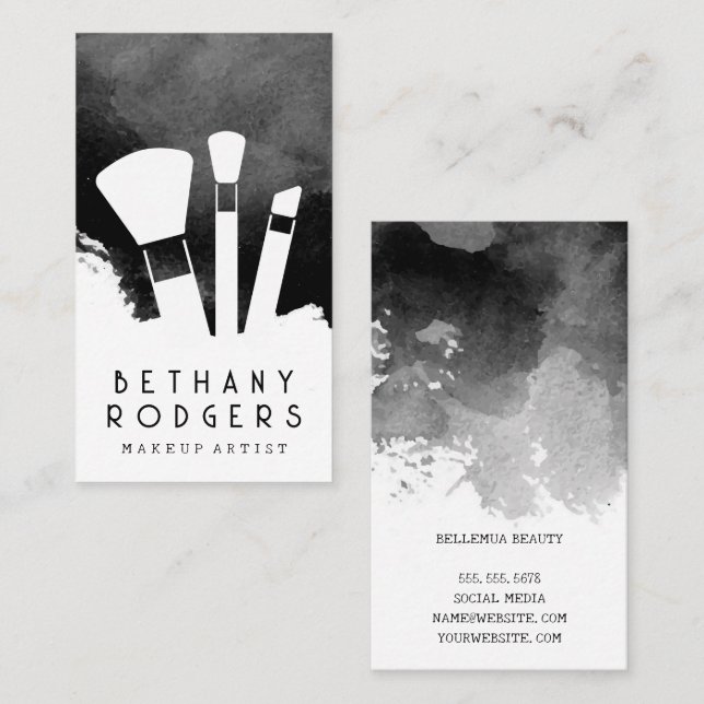 Make Up Brushes | Black Watercolor Business Card (Front/Back)