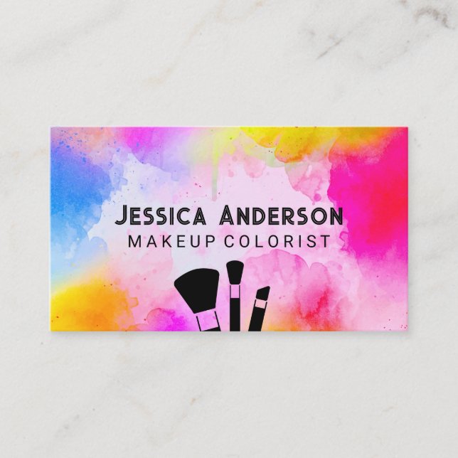 Make Up Brushes | Colourful Background Business Card (Front)