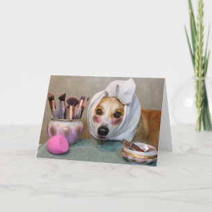 Make-up Corgi blank greeting card