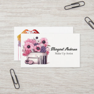 Make Up Cosmetics Brushes and Flowers Business Card