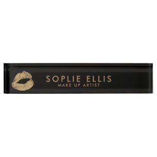 Make Up Gold Glitter Lips Black Personalize Name Nameplate