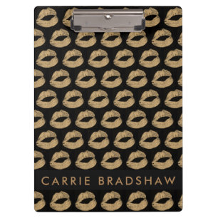 Make Up Gold Glitter Lips Pattern Personalise Name Clipboard