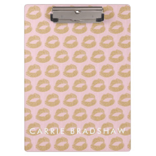 Make Up Gold Glitter Lips Pattern Personalise Name Clipboard