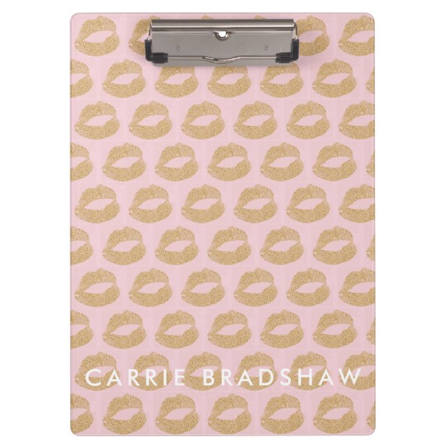 Make Up Gold Glitter Lips Pattern Personalize Name Clipboard (Front)