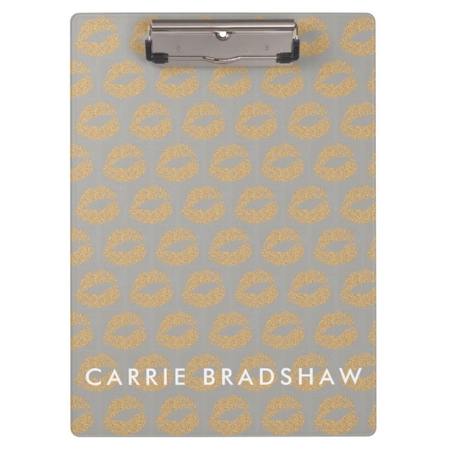 Make Up Gold Glitter Lips Pattern Personalize Name Clipboard (Front)