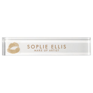 Make Up Gold Glitter Lips White Personalise Name Nameplate