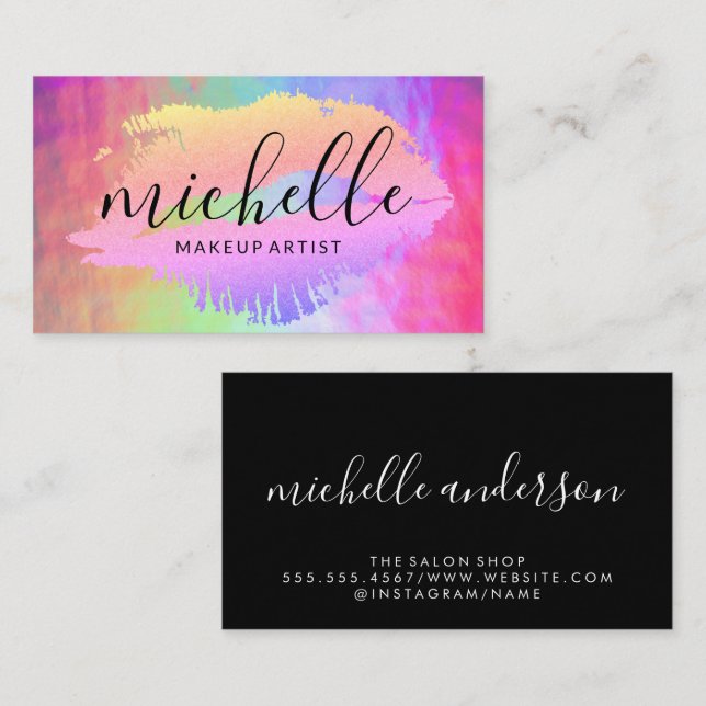 Make Up Kiss | Iridescent Shine Background Business Card (Front/Back)