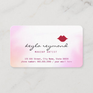 make-up makeup soft watercolor + red lips business card