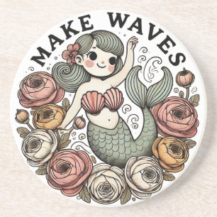 Make Waves Mermaid Illustration Cute Mermaids Art Coaster
