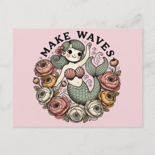 Make Waves Mermaid Illustration Cute Mermaids Art Postcard