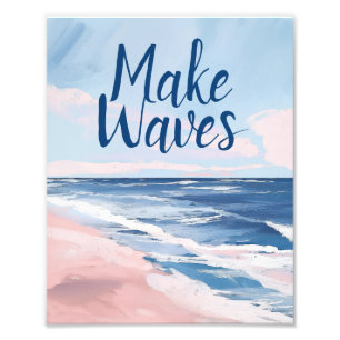 Make Waves Pink Blue Coastal Beach gouache Photo Print