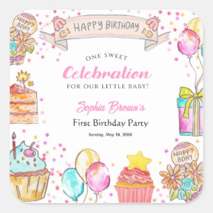 Make your baby girl's first birthday extra lovely  square sticker